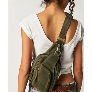 Free People green suede sling bag